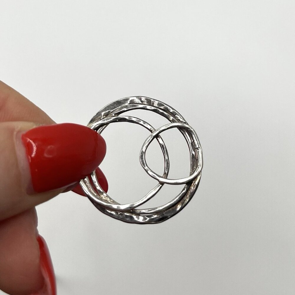 Sterling Silver Modernist Double Circle Pendant Necklace 925 Minimalist Artisan - Picture 10 of 10